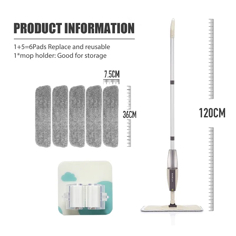 Ensemble de vadrouilles plates à pulvérisation pour sols, avec tampons en microfibre réutilisables et vadrouille rotative 11
