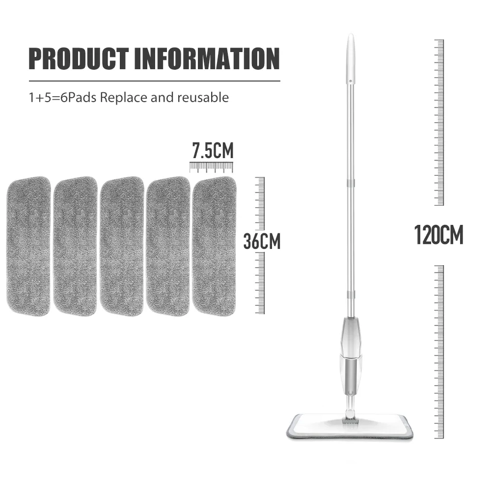 Ensemble de vadrouilles plates à pulvérisation pour sols, avec tampons en microfibre réutilisables et vadrouille rotative 10