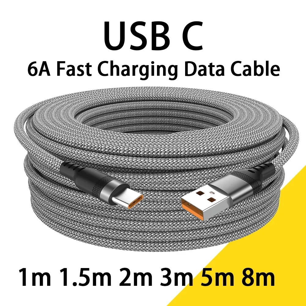 Câble de charge USB Type-C 6 A pour Huawei, câble de 1 m, 2 m, 3 m, 5 m et 8 m pour Xiaomi, Vivo, LeEco, OnePlus et Oppo 1