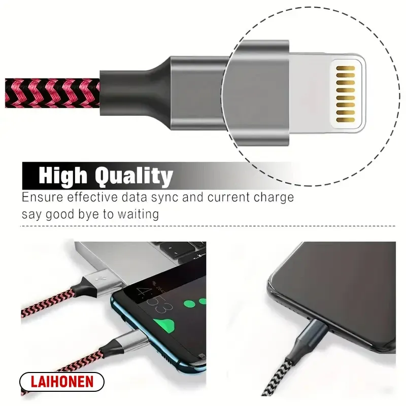 Câble USB-A vers Lightning certifié MFi, 1 m / 2 m / 3 m, compatible iPhone 14, 13, 12, 11, X, XR, Pro Max, câble de charge rapide et de transfert de données 4