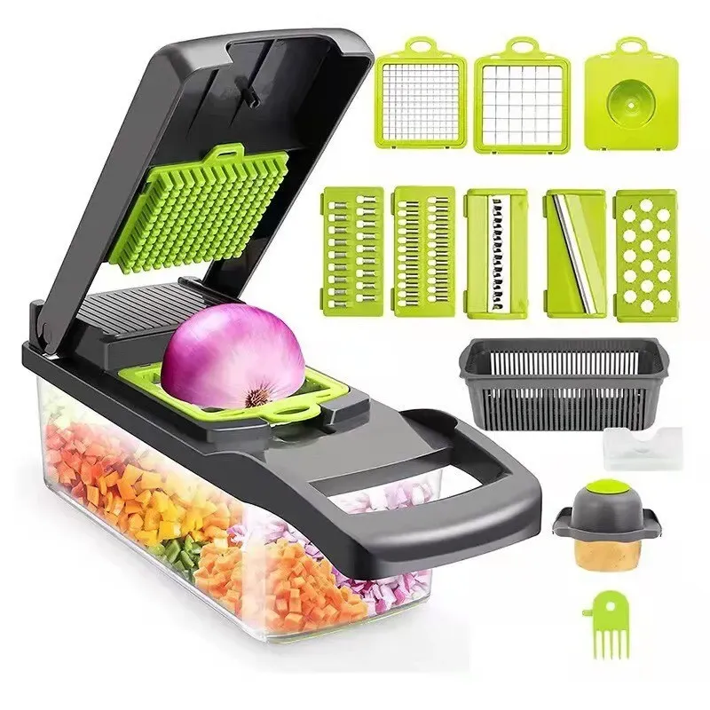 Trancheuse multifonctionnelle 12 en 1 avec panier, coupe-légumes et râpe
