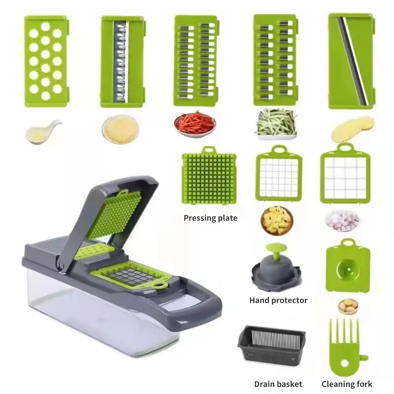 Trancheuse multifonctionnelle 12 en 1 avec panier, coupe-légumes et râpe 3