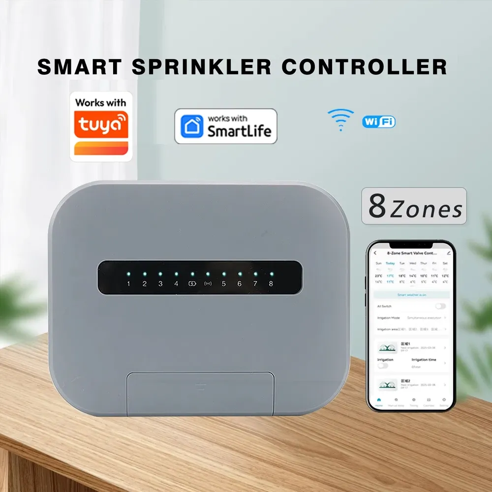 Contrôleur d'arrosage intelligent WiFi 6/8 stations, système d'irrigation à commande à distance compatible Tuya Smart Life, prise EU - Image 1