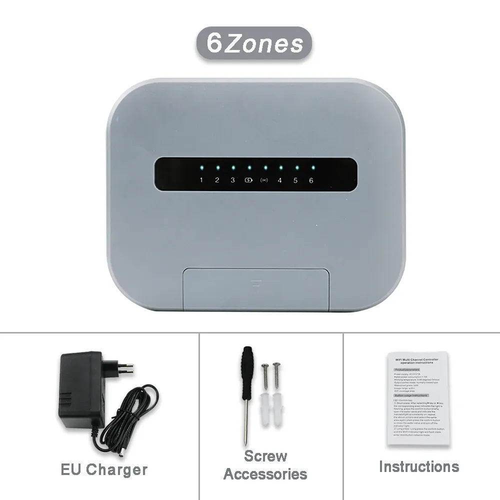Contrôleur d'arrosage intelligent WiFi 6/8 stations, système d'irrigation à commande à distance compatible Tuya Smart Life, prise EU 7