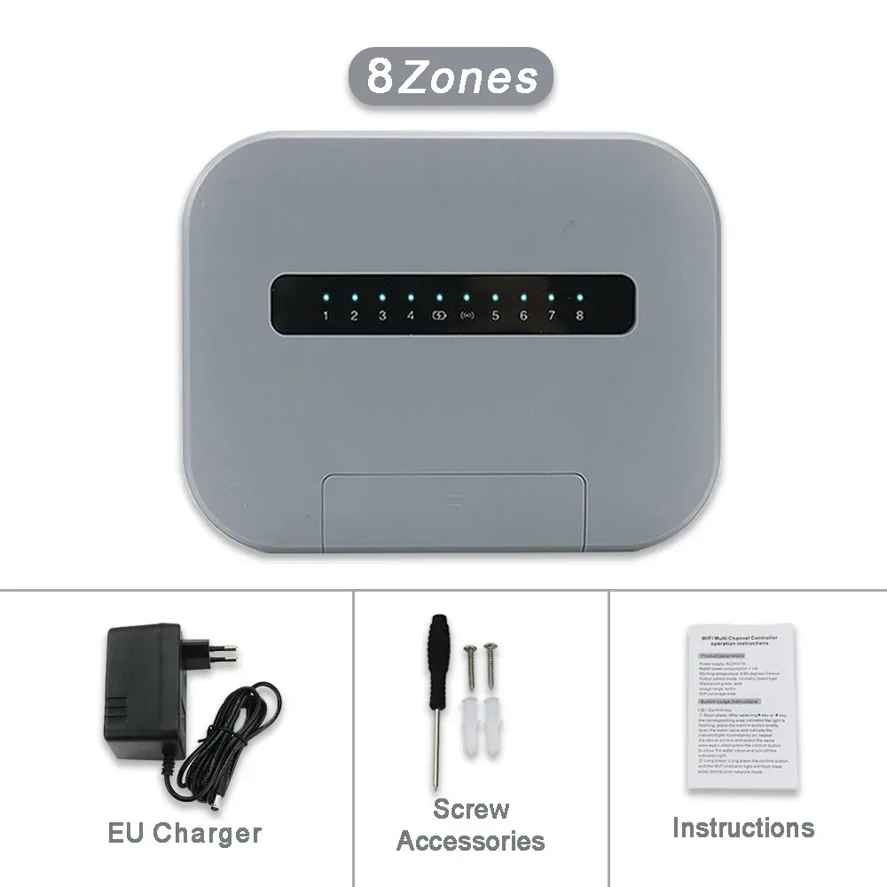 Contrôleur d'arrosage intelligent WiFi 6/8 stations, système d'irrigation à commande à distance compatible Tuya Smart Life, prise EU 8