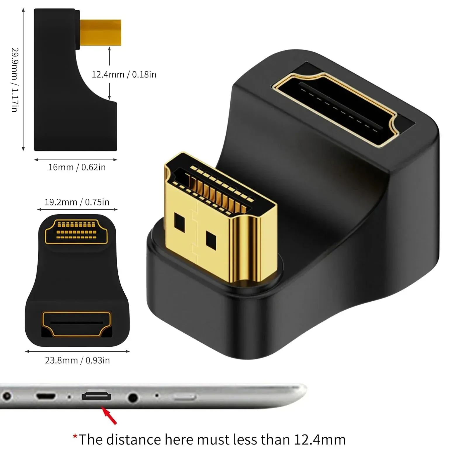 Adaptateur coudé 8K UHD à 180 degrés en U, compatible HDMI 2.1, rallonge Mini-HDMI vers HDMI pour moniteur, tablette, téléviseur, caméscope et ordinateur portable 12