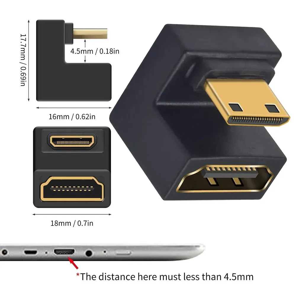 Adaptateur coudé 8K UHD à 180 degrés en U, compatible HDMI 2.1, rallonge Mini-HDMI vers HDMI pour moniteur, tablette, téléviseur, caméscope et ordinateur portable 11