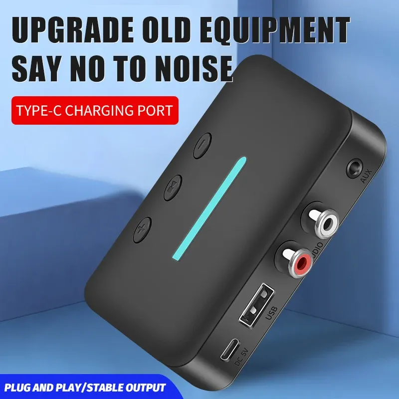Adaptateur récepteur audio Bluetooth 5.3 USB, streaming musical stéréo sans fil, sorties 3,5 mm AUX et RCA G/D, lecture depuis clé USB pour haut-parleur de bureau 5