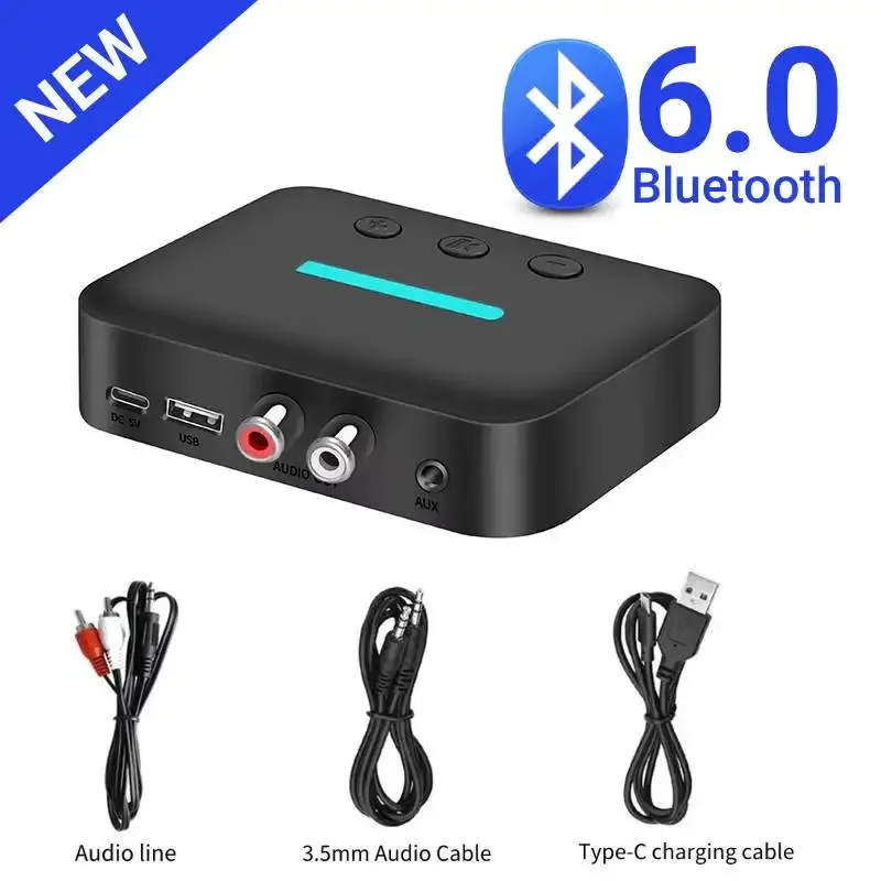Adaptateur récepteur audio Bluetooth 5.3 USB, streaming musical stéréo sans fil, sorties 3,5 mm AUX et RCA G/D, lecture depuis clé USB pour haut-parleur de bureau 8