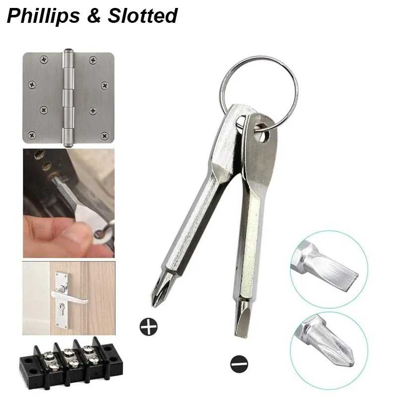 Jeu de tournevis portables à tête fendue et cruciforme, porte-clés, mini tournevis de poche, outil de réparation, gadget EDC compact 4