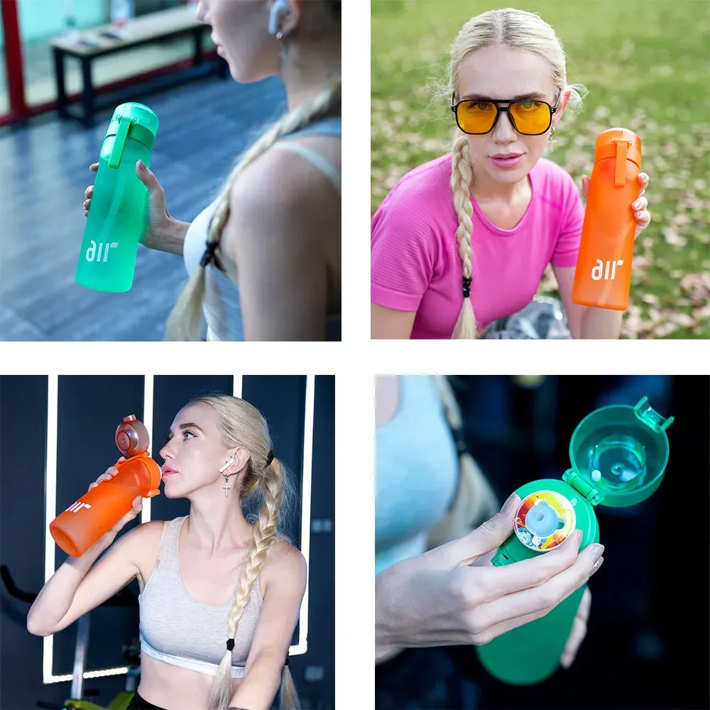 Bouteille d'eau portable transparente avec paille anti-fuite et dosette de saveur aléatoire, adaptée aux sports de plein air 2
