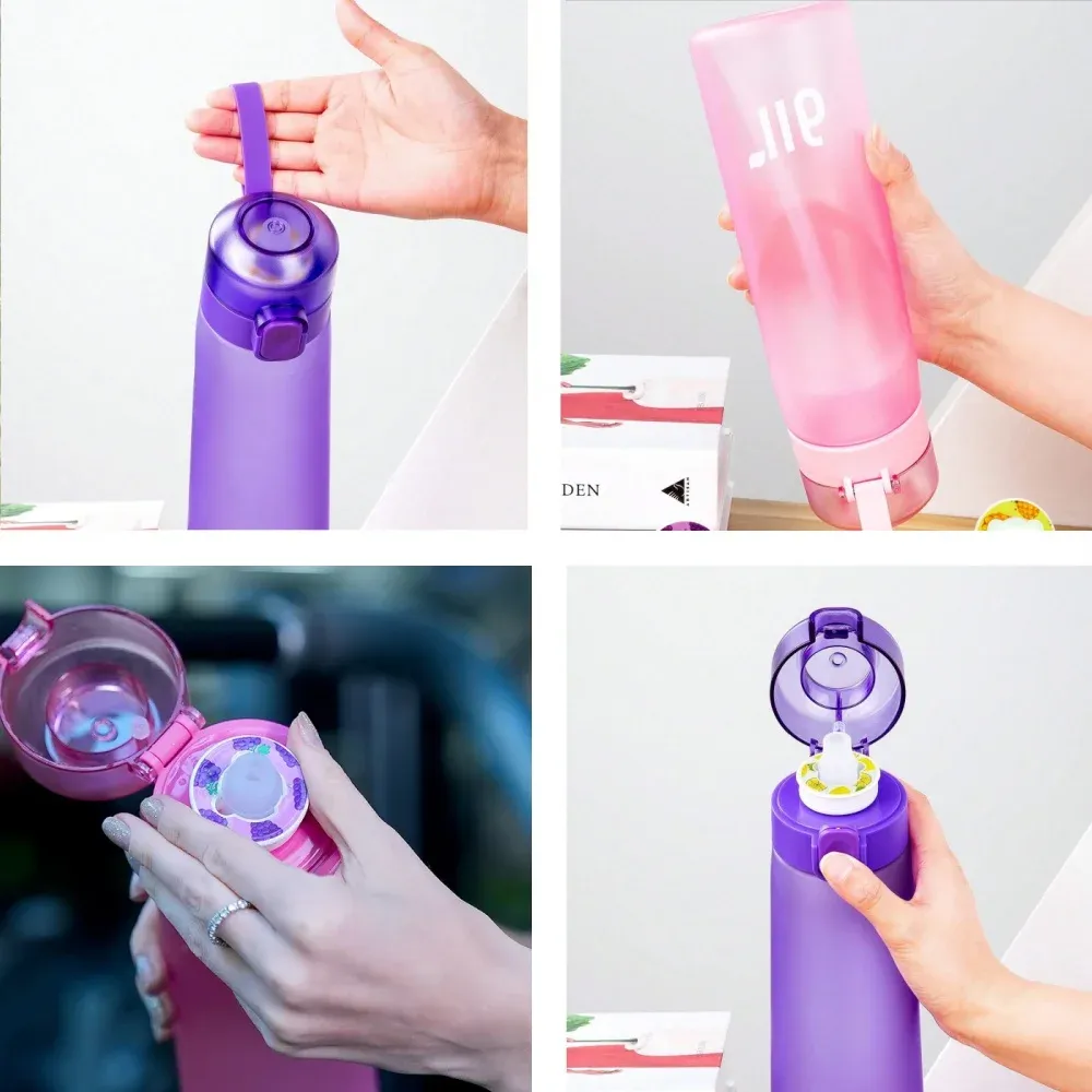 Bouteille d'eau portable transparente avec paille anti-fuite et dosette de saveur aléatoire, adaptée aux sports de plein air 6