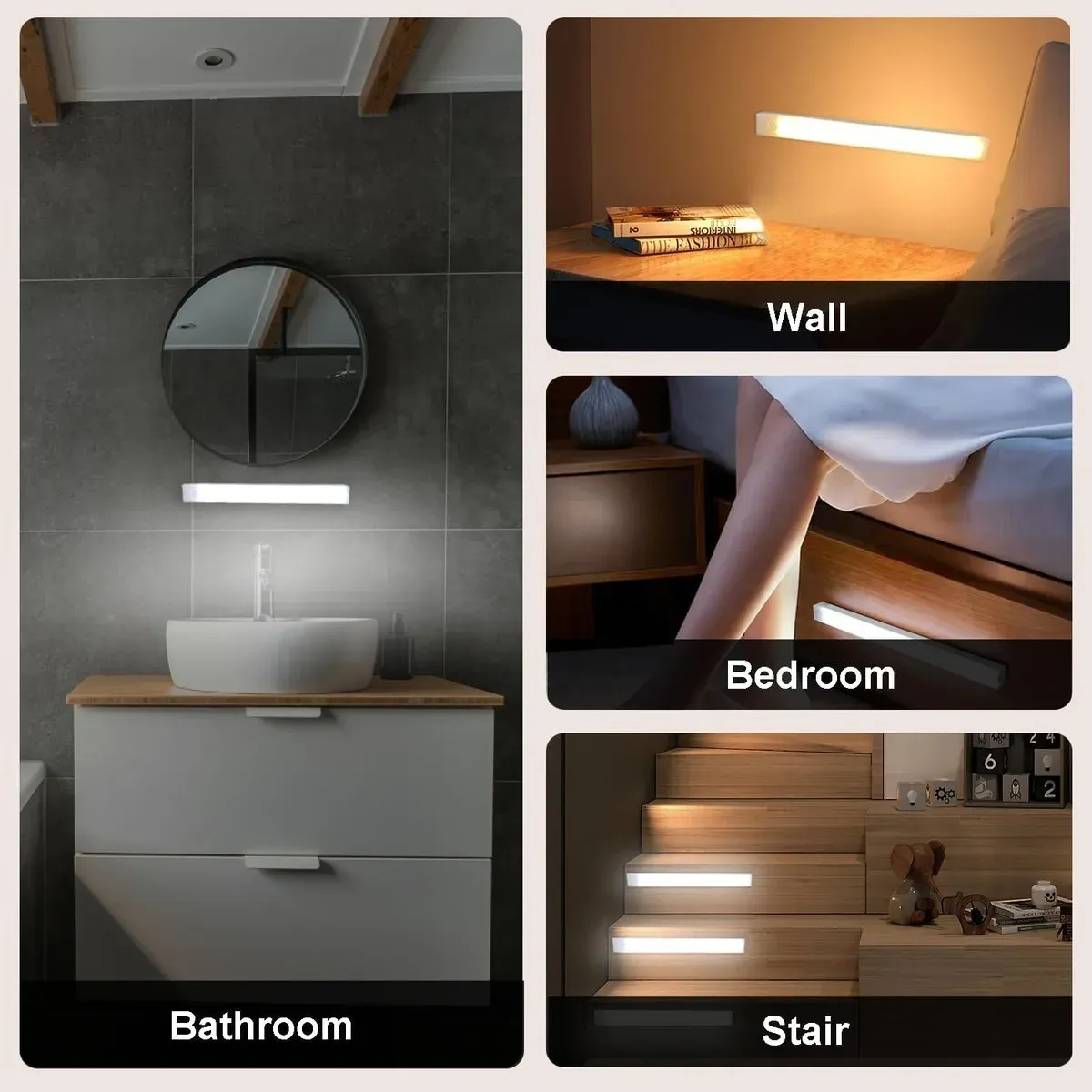 Lot de 5 barres lumineuses LED magnétiques avec détecteur de mouvement pour sous-meuble, lumière blanche froide/chaude 4