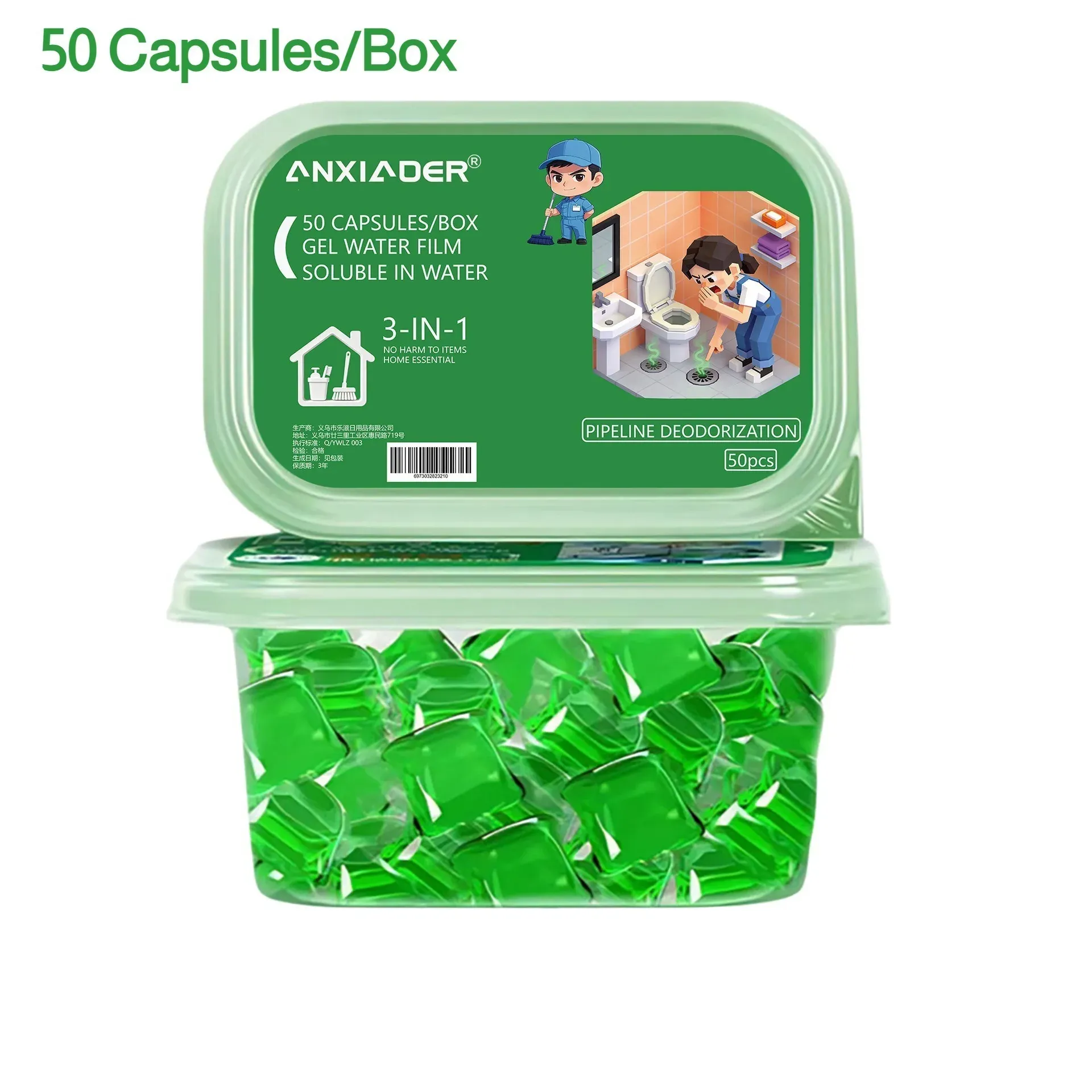 Désodorisant et nettoyant pour égouts, soluble dans l'eau, 50 capsules 10