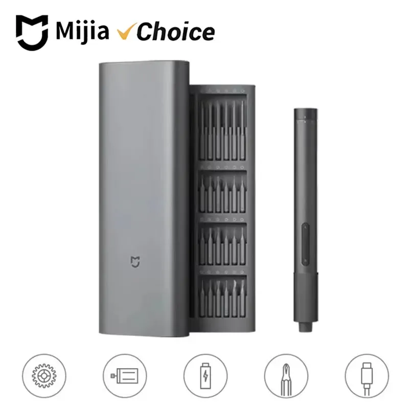 Tournevis électrique de précision Mijia rechargeable USB-C, 2 vitesses de couple, kit de 400+ embouts en acier S2