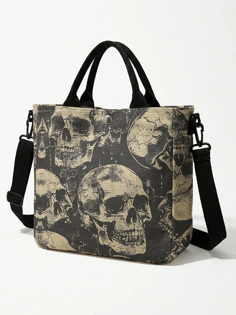 Sac fourre-tout vintage imprimé crâne à bandoulière amovible 4