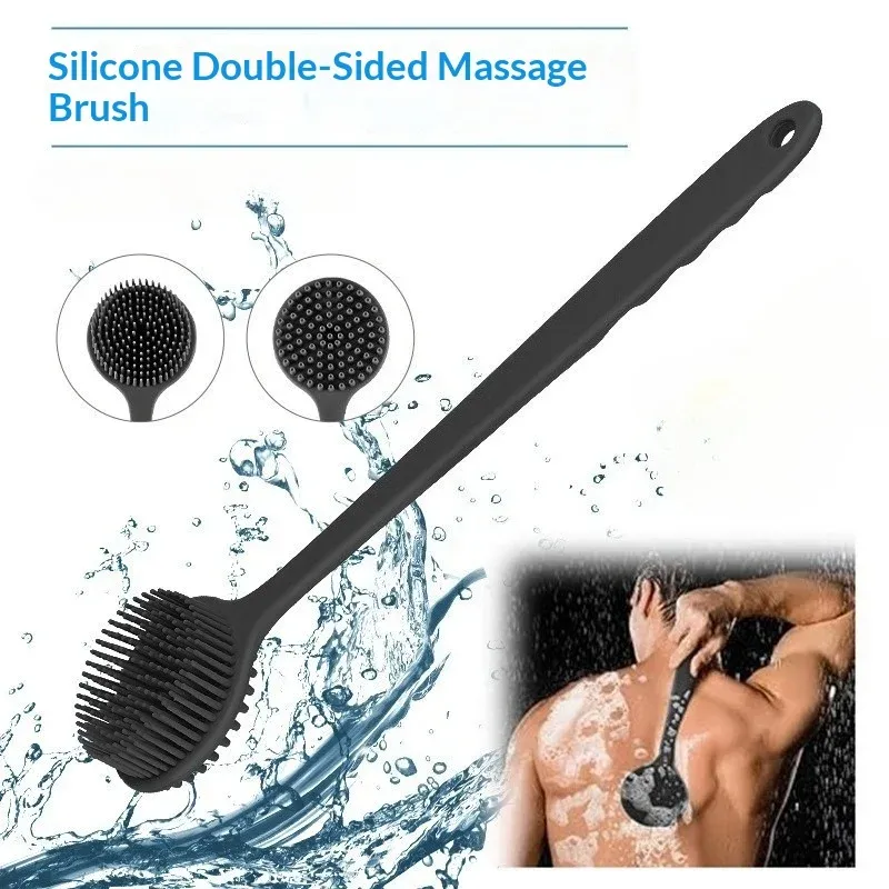Brosse de massage pour le dos en silicone à long manche