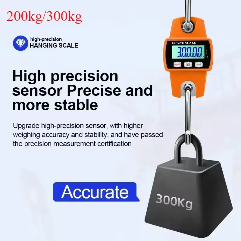 Balance numérique suspendue multifonction 200/300 kg avec écran LCD, pèse-bagages portable pour valises, pêche, vélo et contrôles de charge industriels - Image 1