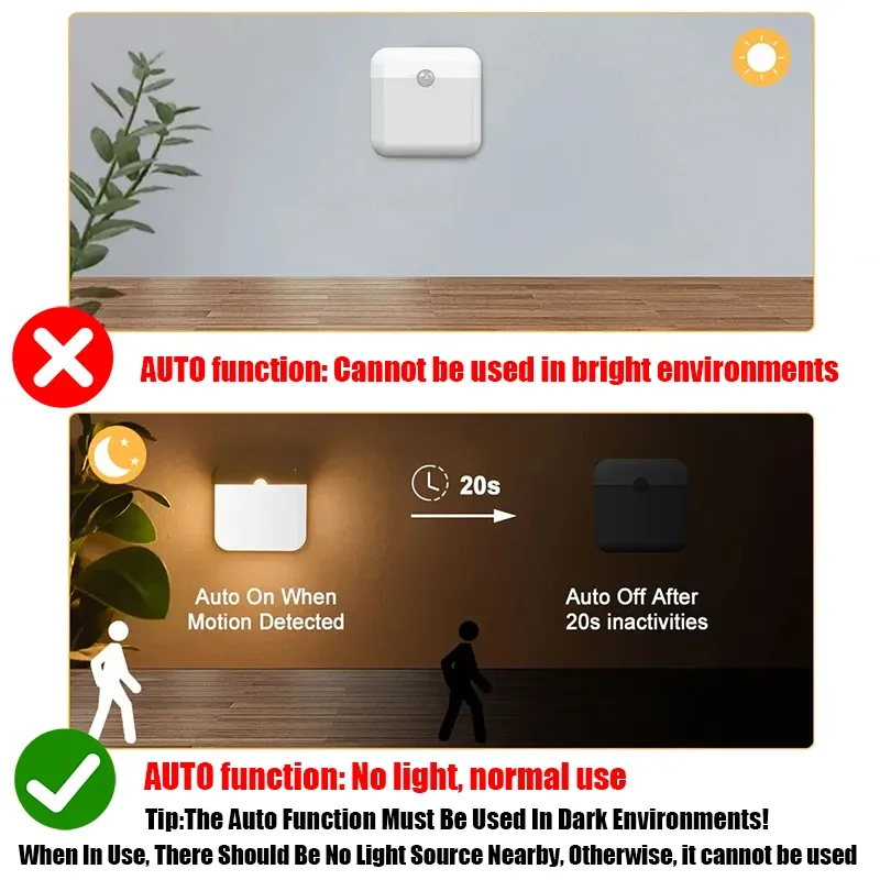 Veilleuse LED sans fil rechargeable à capteur de mouvement, applique murale pour escaliers, placard, cuisine, toilettes et camping 6
