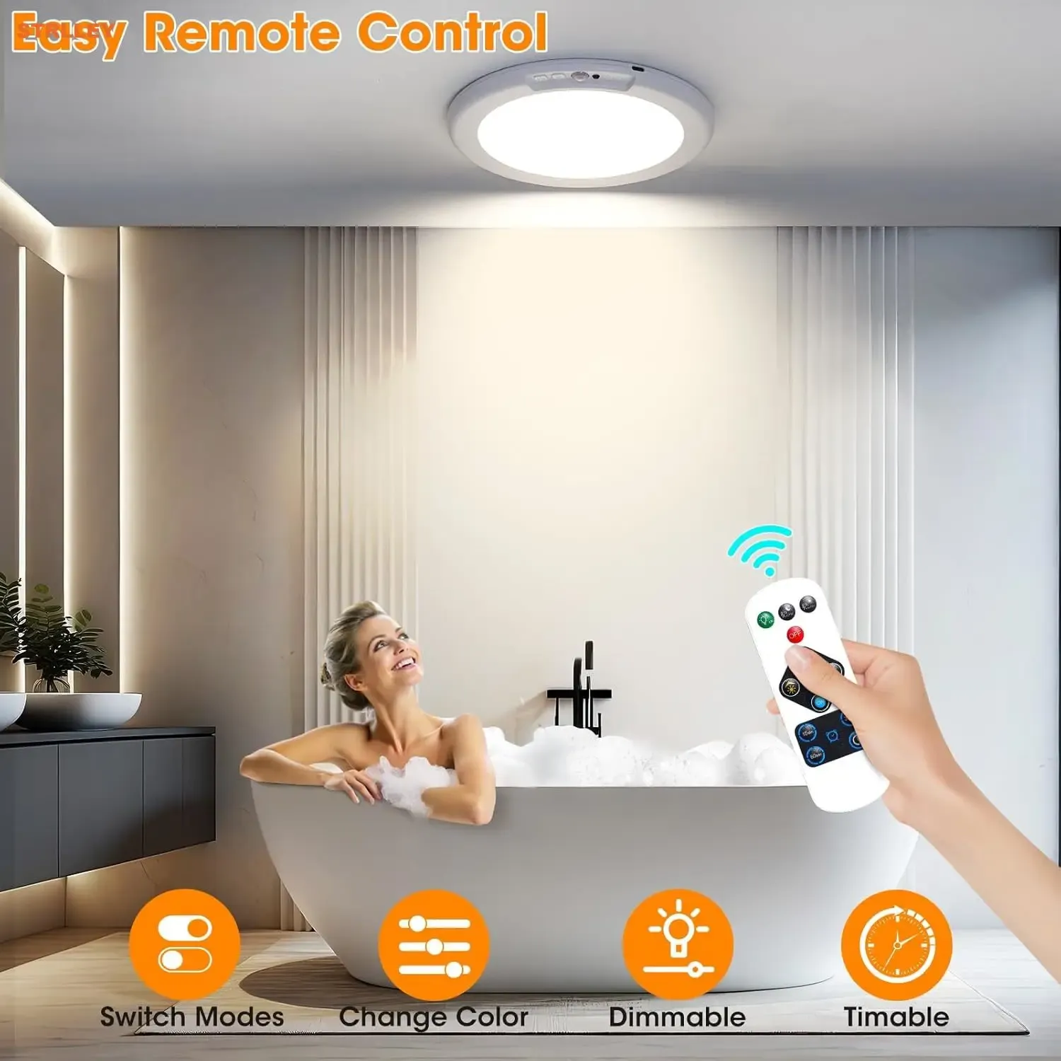 Plafonnier LED rond à détecteur de mouvement avec télécommande, recharge USB et fixation magnétique 2