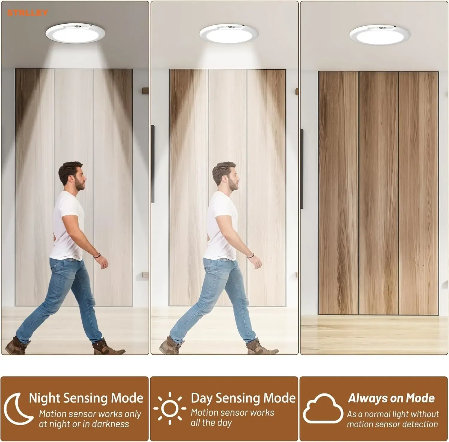 Plafonnier LED rond à détecteur de mouvement avec télécommande, recharge USB et fixation magnétique 6