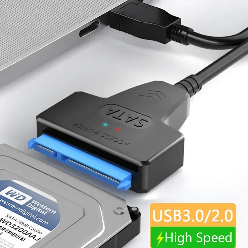 Câble adaptateur SATA vers USB 3.0/2.0, jusqu'à 6 Gbps, pour disque dur externe HDD/SSD 2.5 pouces, SATA 3, 22 broches vers USB 3.0 1