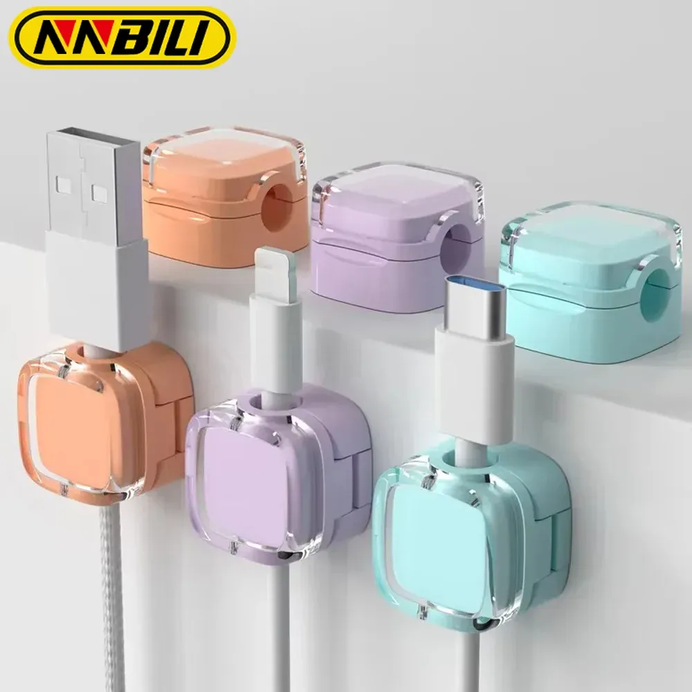 NNBILI 6 pièces Clips magnétiques de gestion de câbles, organisateurs de cordons multicolores, crochets muraux et de bureau pour câbles de données et chargeurs de téléphone