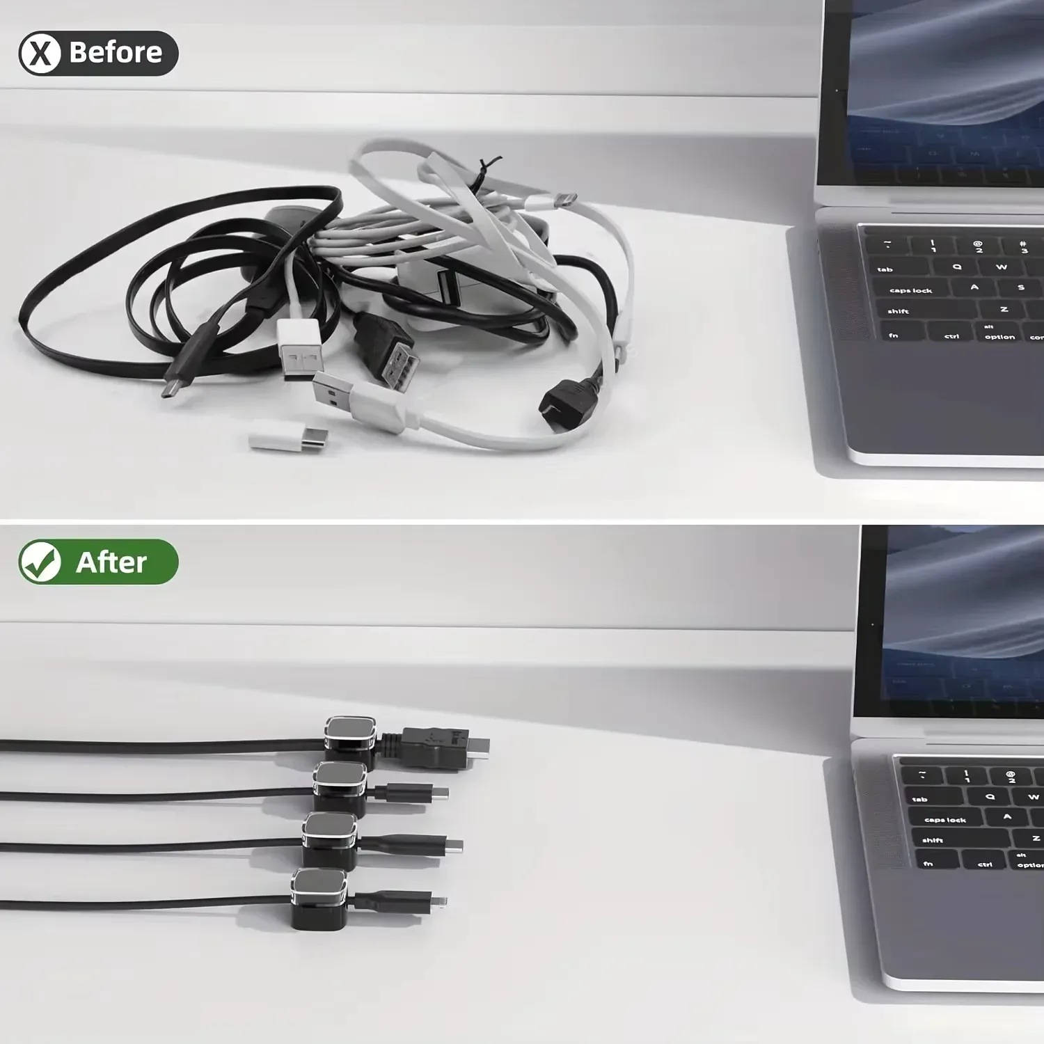 NNBILI 6 pièces Clips magnétiques de gestion de câbles, organisateurs de cordons multicolores, crochets muraux et de bureau pour câbles de données et chargeurs de téléphone 2