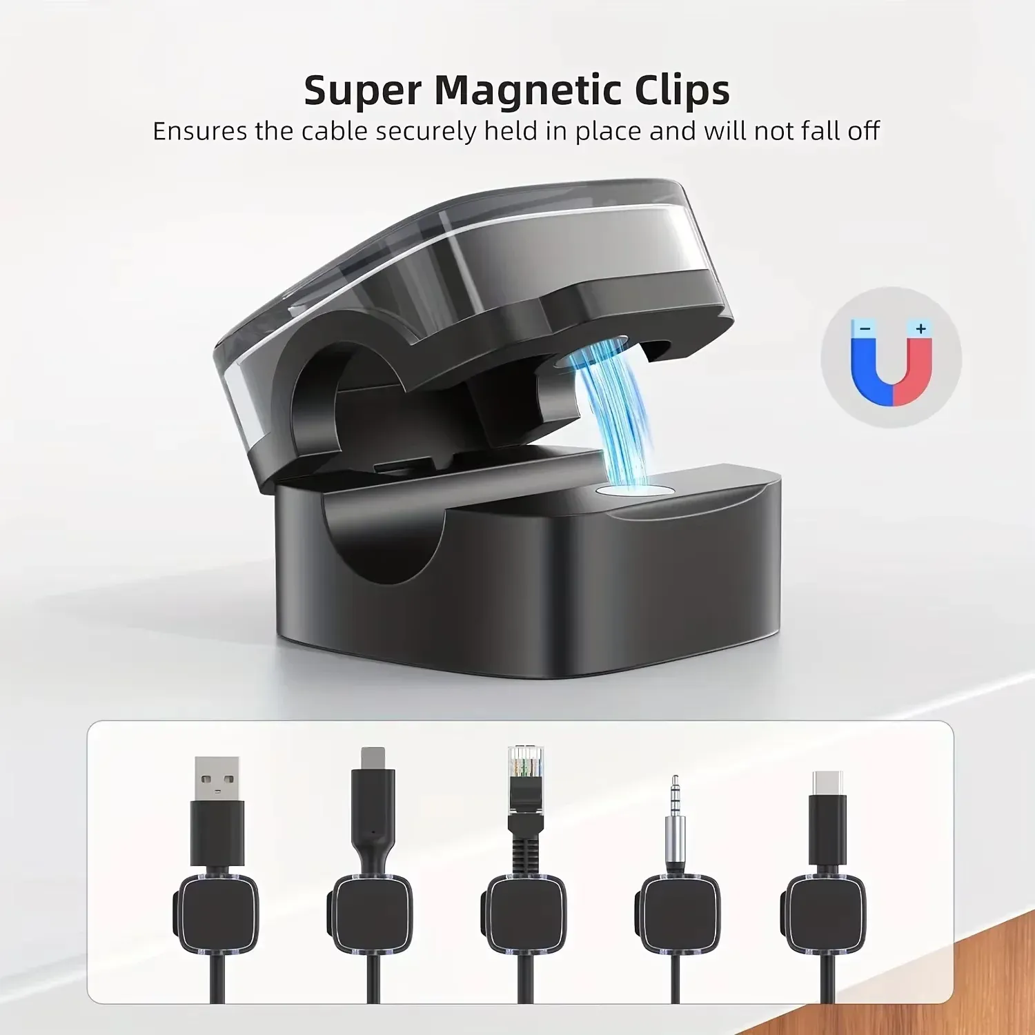 NNBILI 6 pièces Clips magnétiques de gestion de câbles, organisateurs de cordons multicolores, crochets muraux et de bureau pour câbles de données et chargeurs de téléphone 5