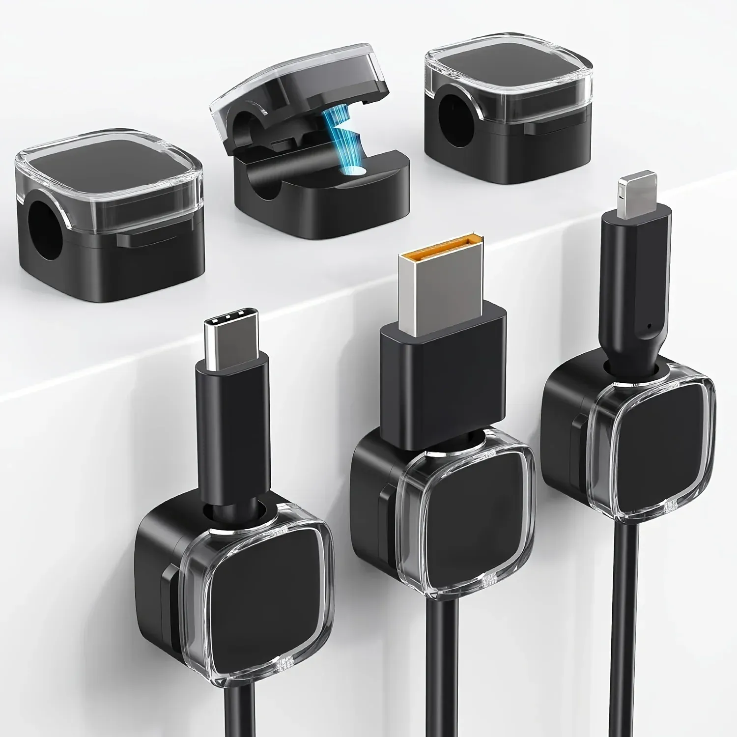 NNBILI 6 pièces Clips magnétiques de gestion de câbles, organisateurs de cordons multicolores, crochets muraux et de bureau pour câbles de données et chargeurs de téléphone 12