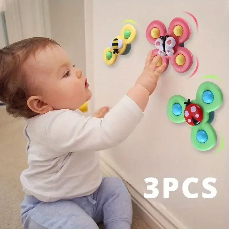 Hochet interactif pour bébé en forme de fleur d'insecte, jouet à ventouse en dessin animé, jouet rotatif éducatif - Image 1
