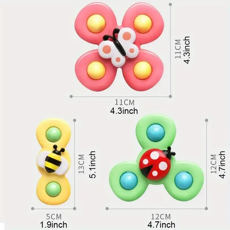 Hochet interactif pour bébé en forme de fleur d'insecte, jouet à ventouse en dessin animé, jouet rotatif éducatif 2