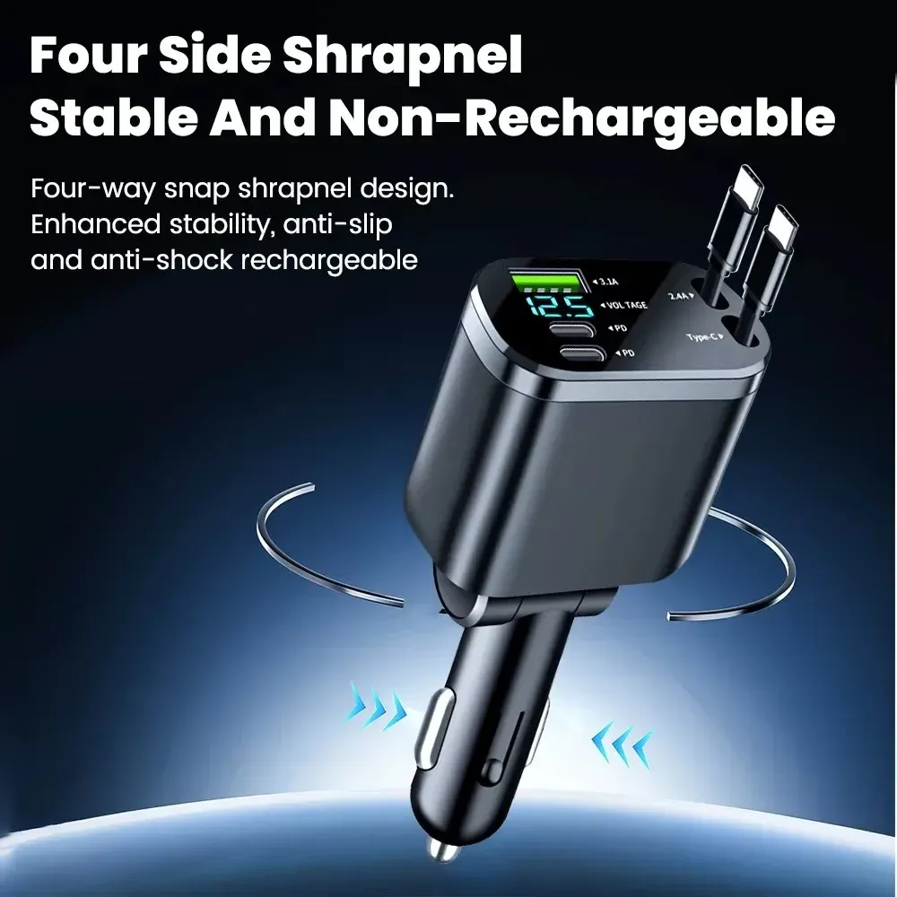 KEBIDUMEI – Chargeur de voiture rétractable 150 W 5 en 1 à charge rapide, adaptateur allume-cigare USB compatible iPhone et Samsung 5