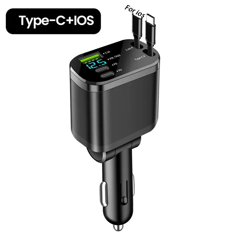 KEBIDUMEI – Chargeur de voiture rétractable 150 W 5 en 1 à charge rapide, adaptateur allume-cigare USB compatible iPhone et Samsung 7