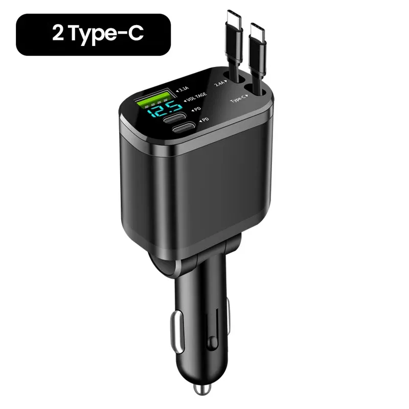 KEBIDUMEI – Chargeur de voiture rétractable 150 W 5 en 1 à charge rapide, adaptateur allume-cigare USB compatible iPhone et Samsung 8
