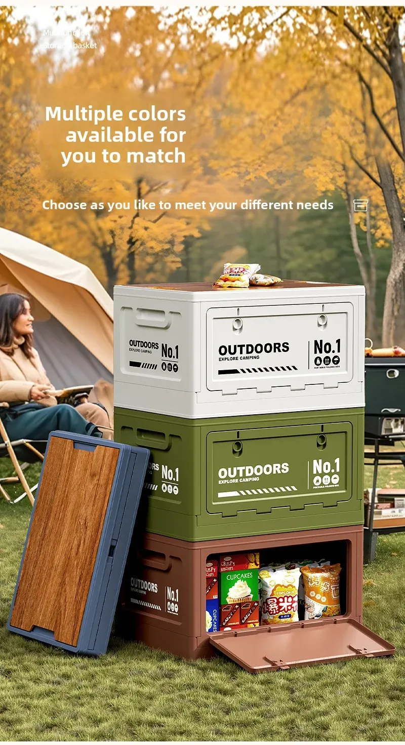 Boîte de rangement pliable en situation de camping