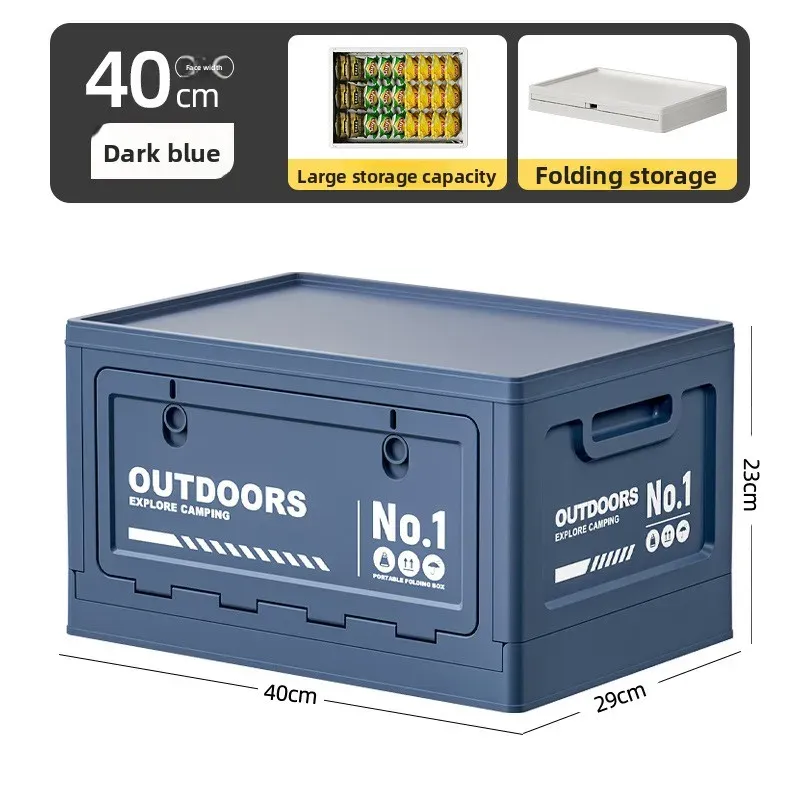 Boîte de rangement pliable grande capacité pour camping avec couvercle en bois, multifonctionnelle, idéale pour coffre de voiture, camping et pique-niques 13