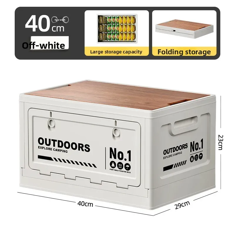 Boîte de rangement pliable grande capacité pour camping avec couvercle en bois, multifonctionnelle, idéale pour coffre de voiture, camping et pique-niques 12
