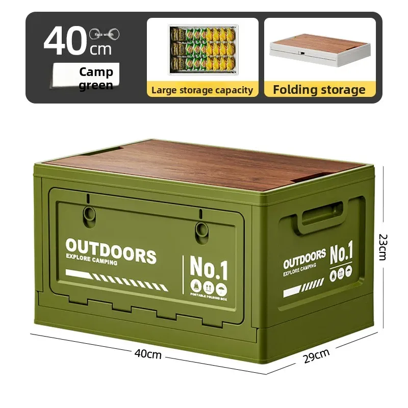 Boîte de rangement pliable grande capacité pour camping avec couvercle en bois, multifonctionnelle, idéale pour coffre de voiture, camping et pique-niques 7