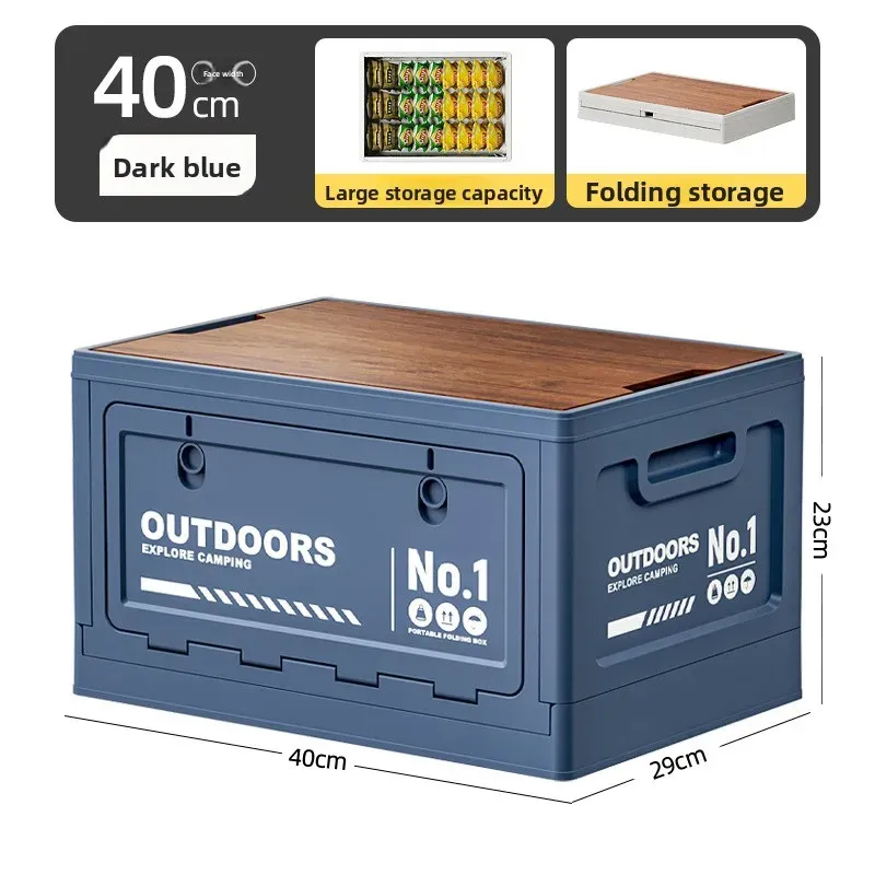 Boîte de rangement pliable grande capacité pour camping avec couvercle en bois, multifonctionnelle, idéale pour coffre de voiture, camping et pique-niques 9