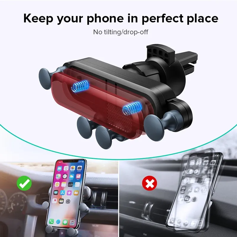 Support de téléphone pour voiture à gravité, support de grille d'aération pour smartphone, support GPS universel compatible iPhone 13, 12 et Xiaomi 5