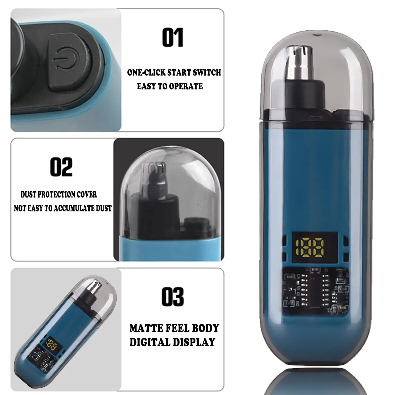 Tondeuse à poils de nez et d'oreilles rechargeable par USB pour homme, mini tondeuse électrique portable, compacte et lavable 3