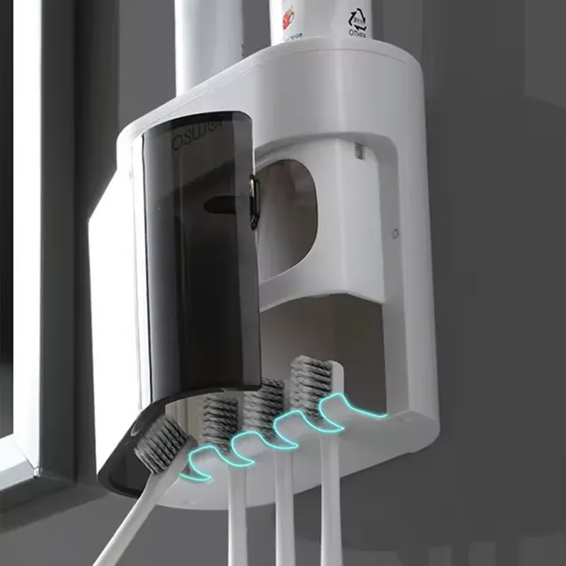 Distributeur mural automatique de dentifrice avec support magnétique pour brosses à dents 4