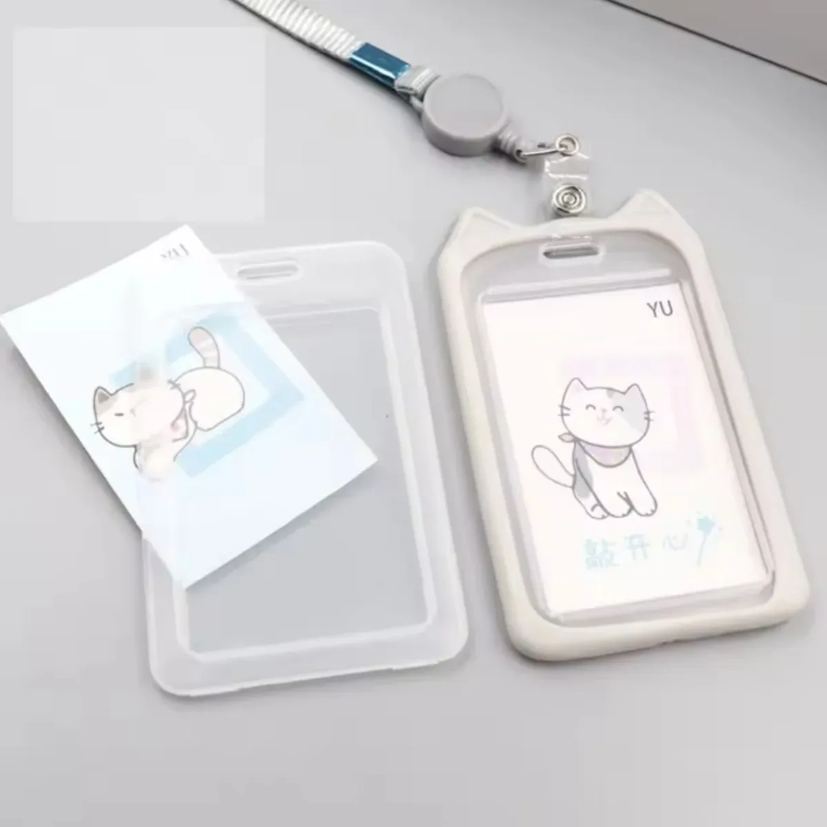 Porte-carte oreilles de chat avec cordon rétractable, porte-badge professionnel, porte-carte d'identité, cordon de cou, étui de protection 6