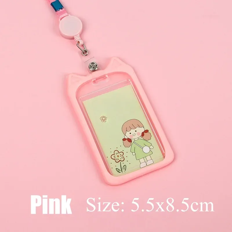 Porte-carte oreilles de chat avec cordon rétractable, porte-badge professionnel, porte-carte d'identité, cordon de cou, étui de protection 7