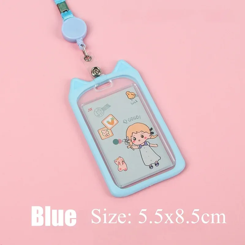 Porte-carte oreilles de chat avec cordon rétractable, porte-badge professionnel, porte-carte d'identité, cordon de cou, étui de protection 8