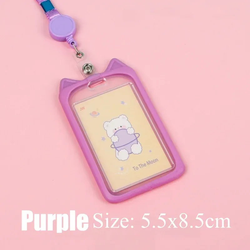 Porte-carte oreilles de chat avec cordon rétractable, porte-badge professionnel, porte-carte d'identité, cordon de cou, étui de protection 9