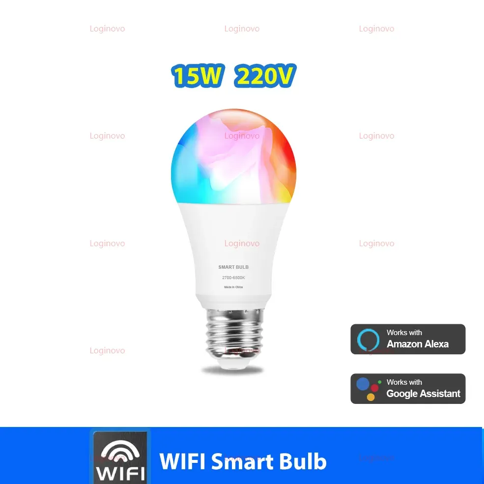 Ampoule LED intelligente E27 RGB Tuya Wi-Fi/Bluetooth compatible Alexa et Google Assistant, 110V-220V 8