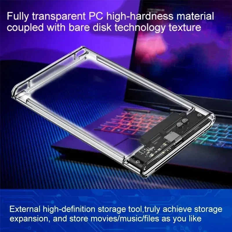 Boîtier de disque dur externe USB 3.0 2,5 pouces, transparent, compatible SATA HDD et SSD 3