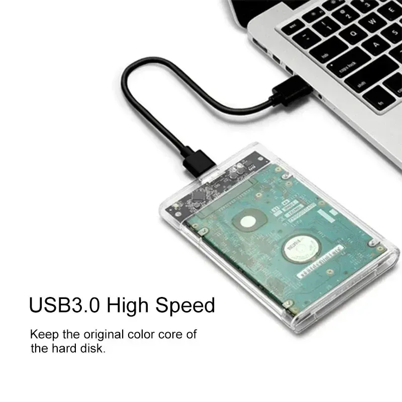 Boîtier de disque dur externe USB 3.0 2,5 pouces, transparent, compatible SATA HDD et SSD 5